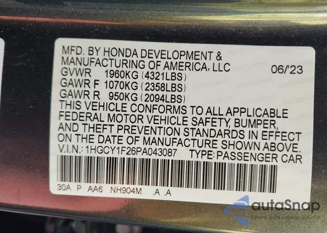 2023 Honda Accord Lx from USA, damaged, VIN 1HGCY1F26PA043087